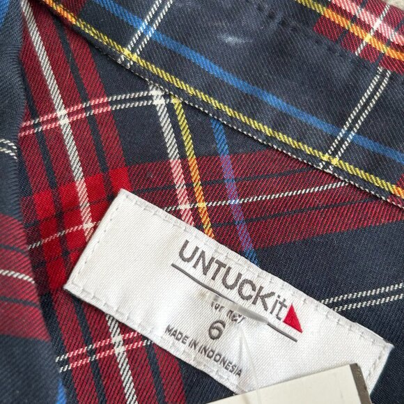 UNTUCKit Sadie Navy Multi Plaid Long Sleeve Button Front Shirt US 6     - E1943 - Picture 3 of 4